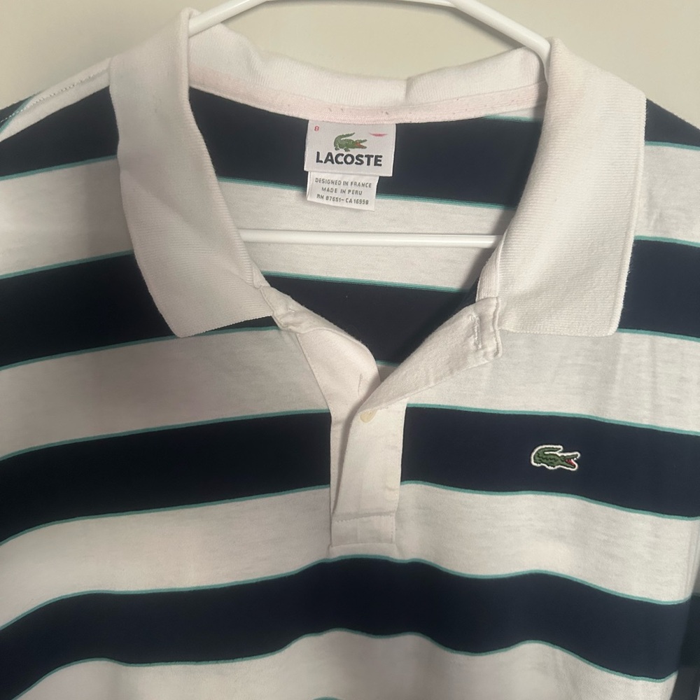 Lacoste Navy and White Striped Polo
